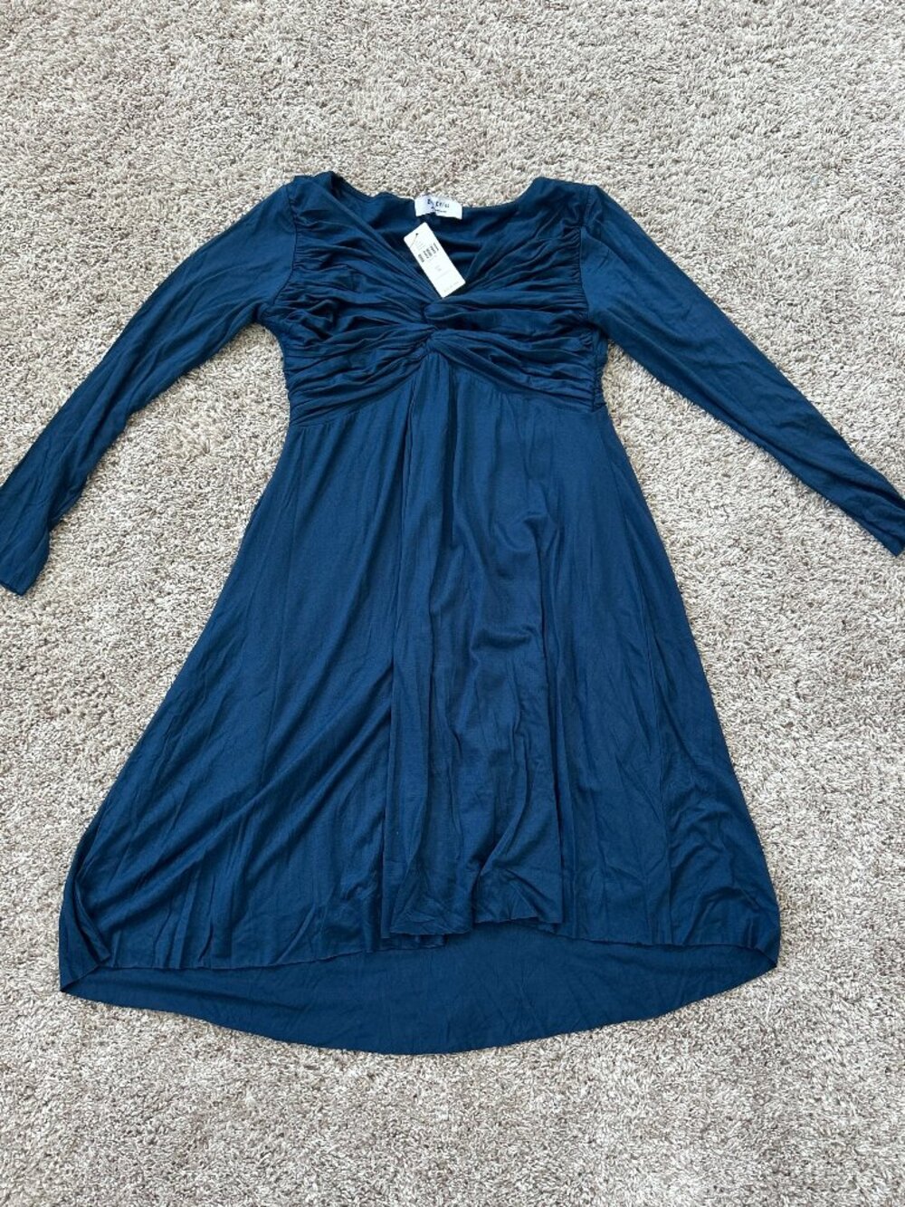 Anthropologie Sapphire Blue Gathered Long Sleeve Knit Mini Dress (NWT)